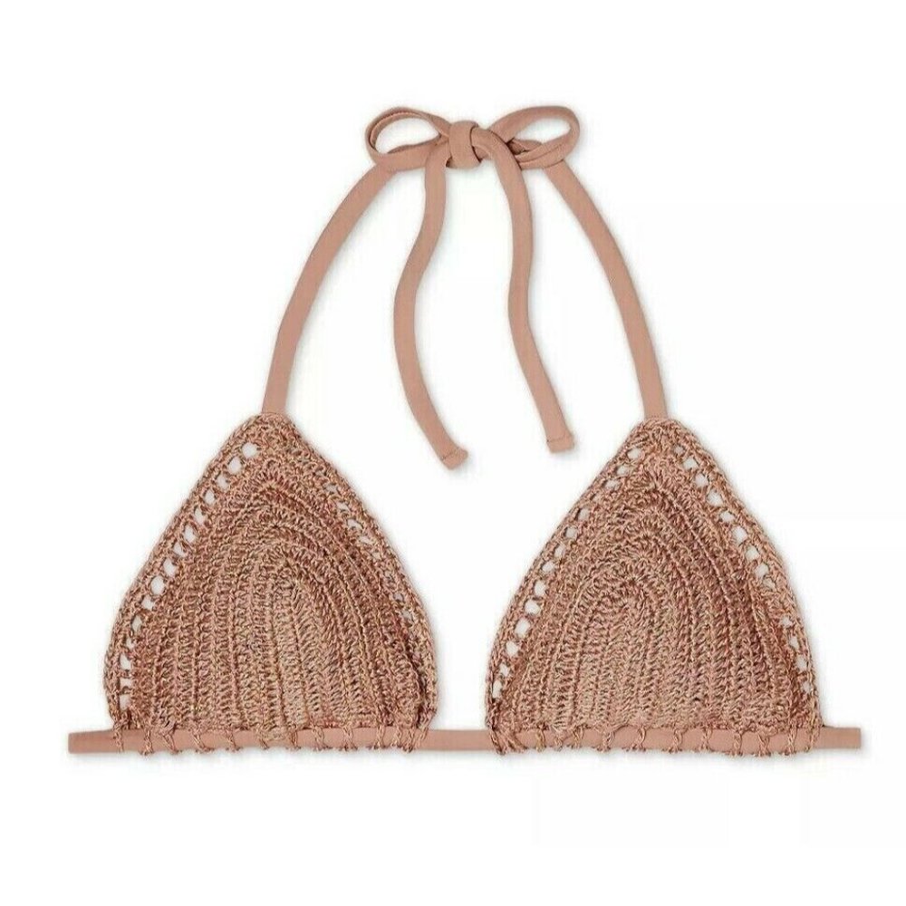 Xhilaration Junior's S (0-2) Crochet Triangle Light Pink Bikini Top